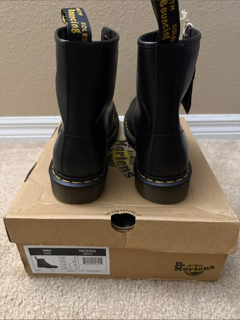 Dr. Martens Black Leather Lace-Up Boots with Yellow Stitching